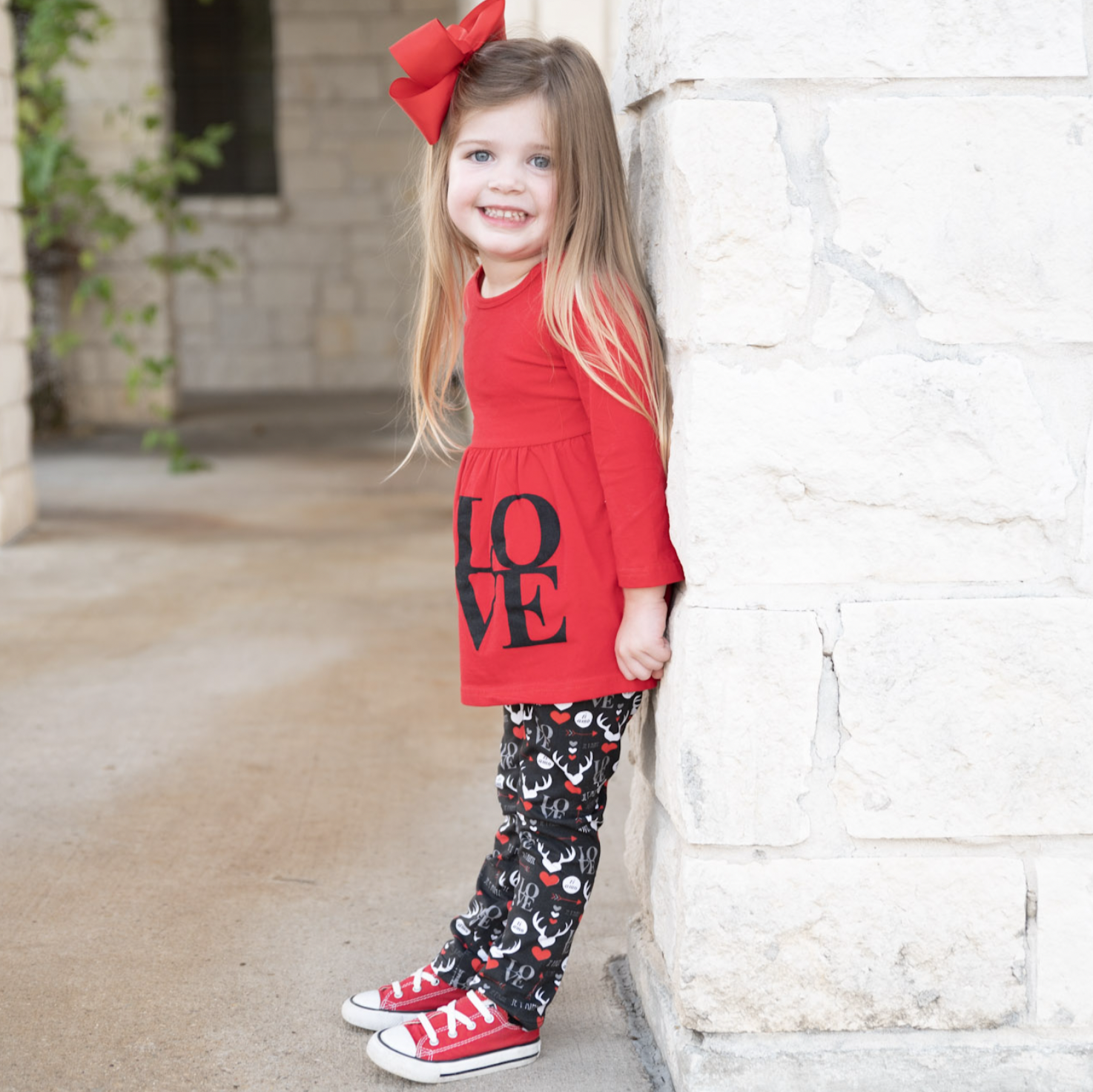Girls Valentine's Day LOVE Red Long Sleeve Tunic Leggings & Scarf Clothing Set-4