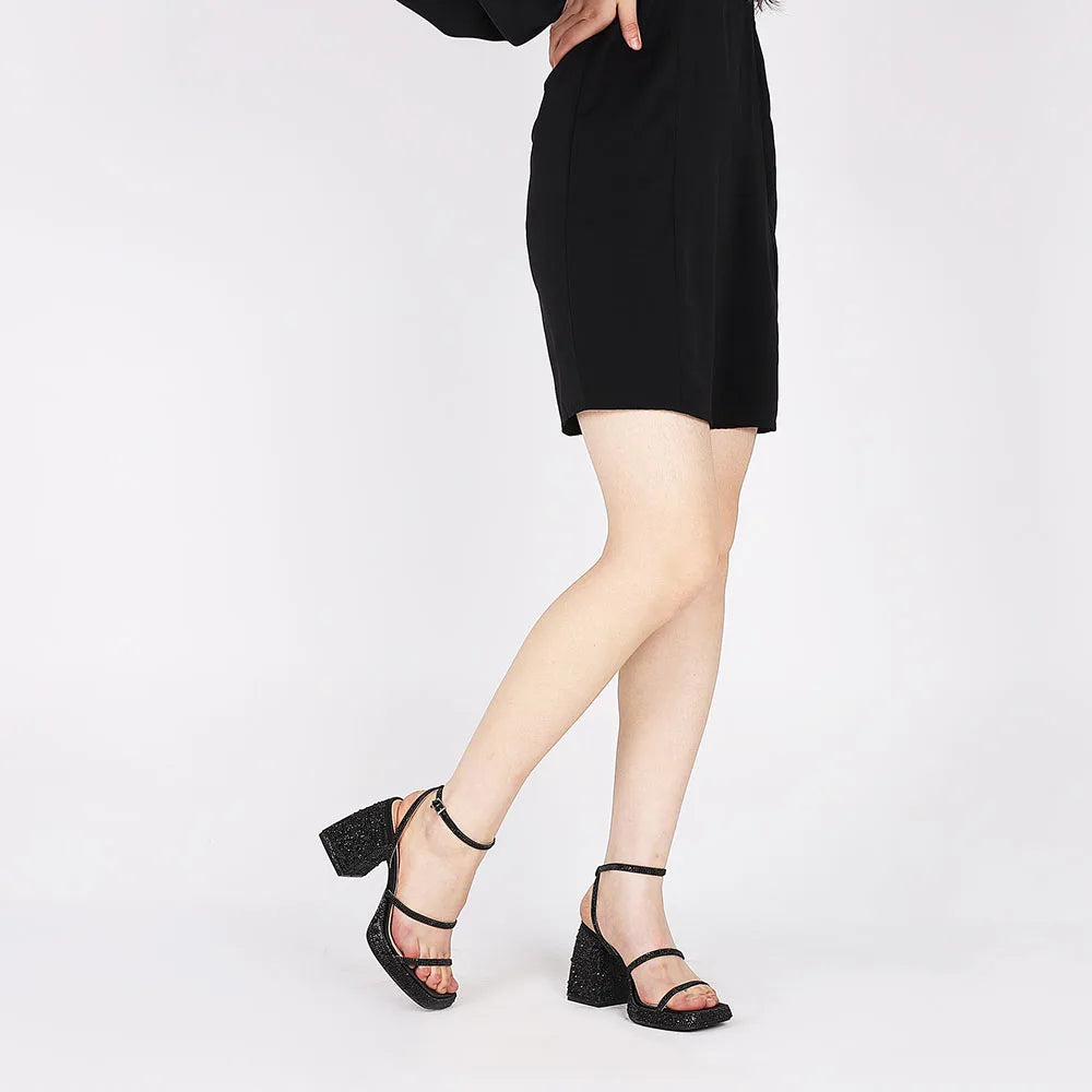 GIGIFOX Women’s Platform Sandals – Chunky High Heel, Ankle Strap Buckle, Shiny Crystal Design